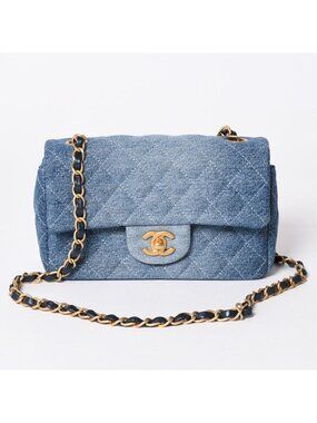 Chanel Mini Quilted 20 CC Logo Gradient Denim Chain Shoulder Bag Stand Blue